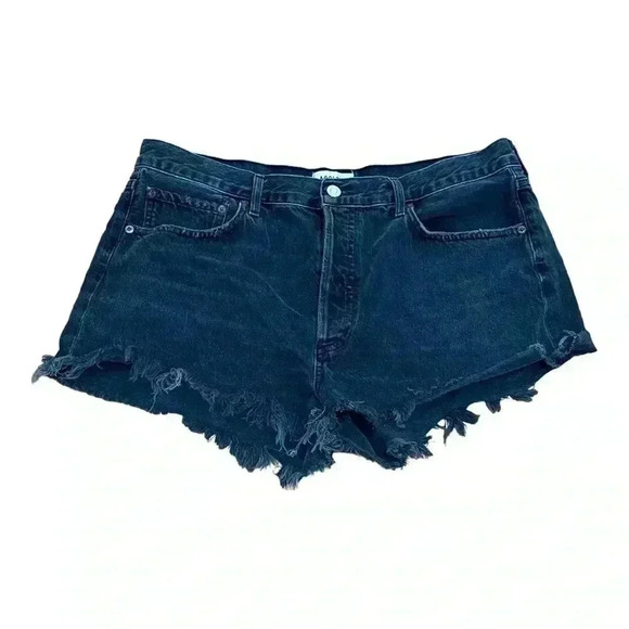 AGOLDE Parker Black  distressed shorts 32 Intentional distressing button fly - Picture 1 of 6